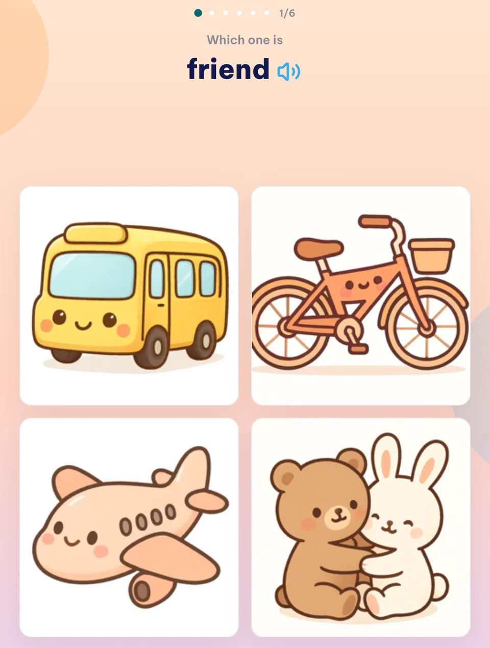 Trò Tìm hình: đọc từ friend rồi chọn đúng hình trong bốn ô